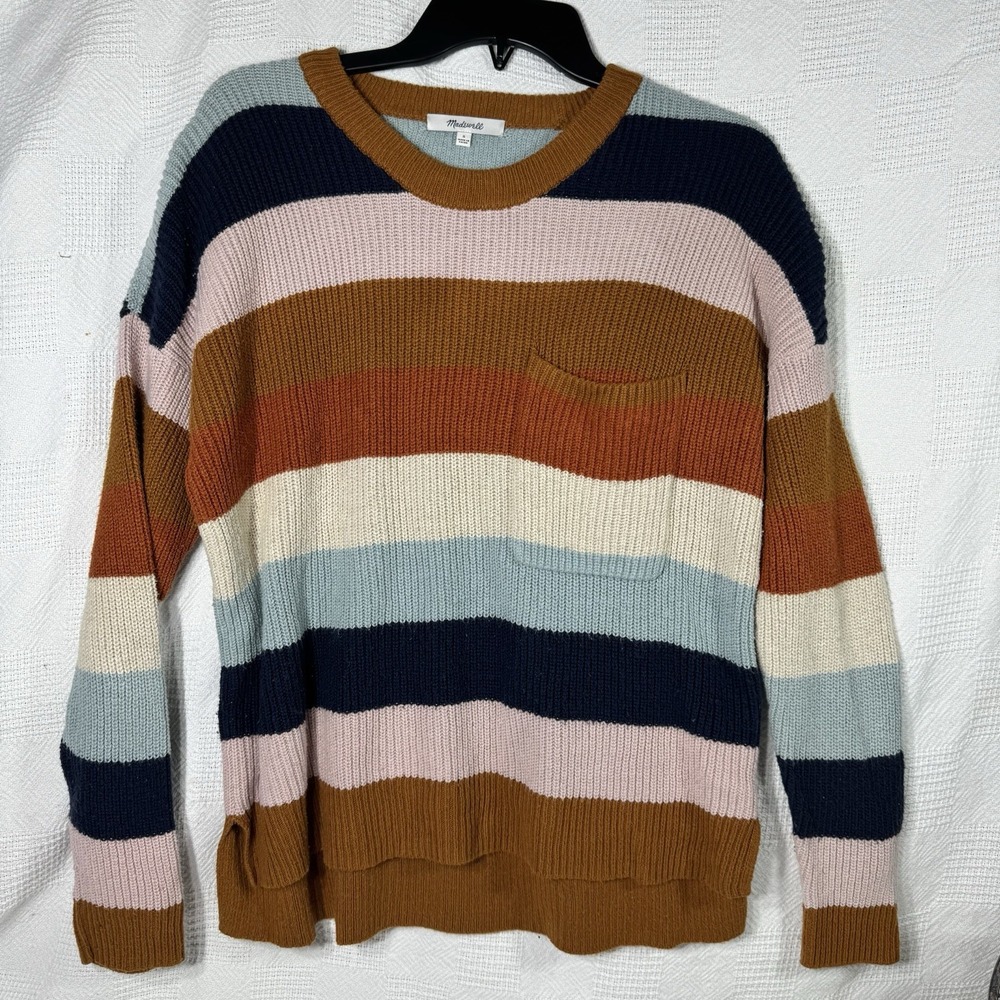Madewell Women's Striped Knit Pocket Pullover Sweater Size Small